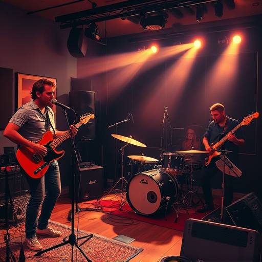 A band performing a live recording session in Aurora Sound Studios' main room.