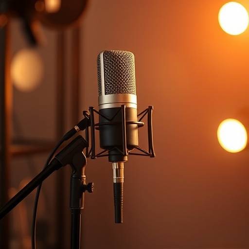 A Neumann U87 microphone on a stand.