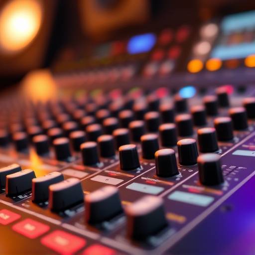 Close-up of a professional mixing console with various knobs and faders.